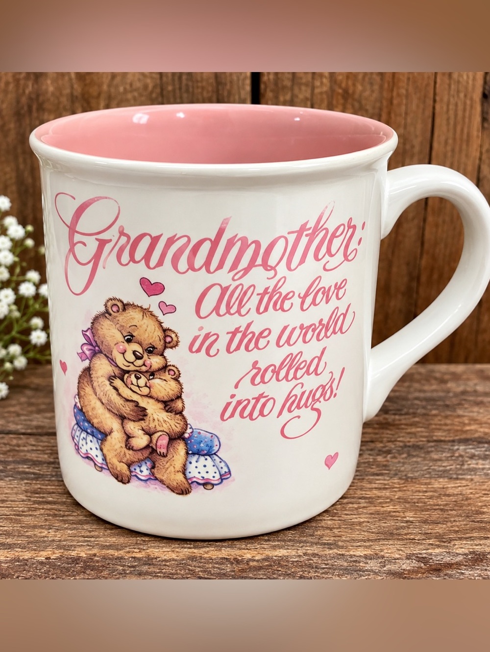 Vintage American Greetings Grandmother Teddy Bear Mug Pink